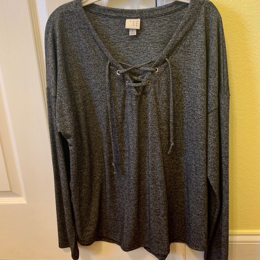 A New Day Long Sleeve Lace Up Top
